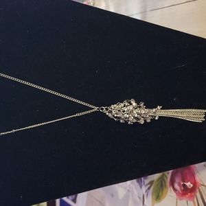 long silver necklace with fringe